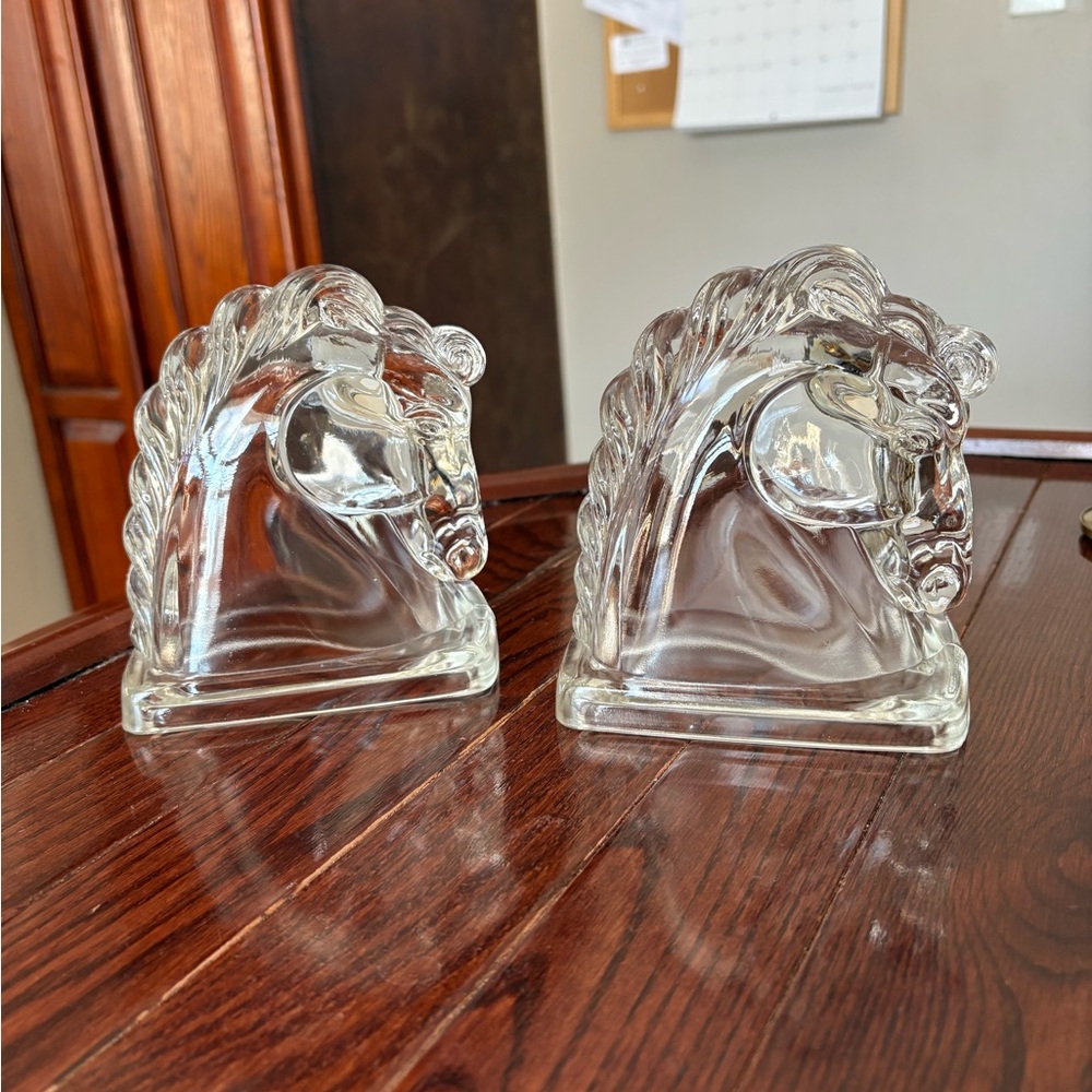 Vintage Federal Glass Horse Head Bookends